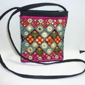 Handmade Banjara Embroidered Crossbody Bag – Ethnic Indian Mirror Work Purse – B